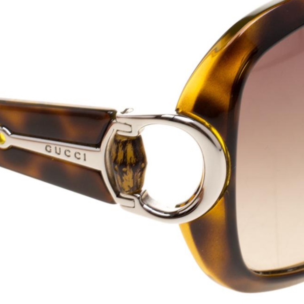 Gucci Brown Havana GG 3132/S Shell Bamboo color Horsebit Rectangular Sunglasses - Picture 3 of 9